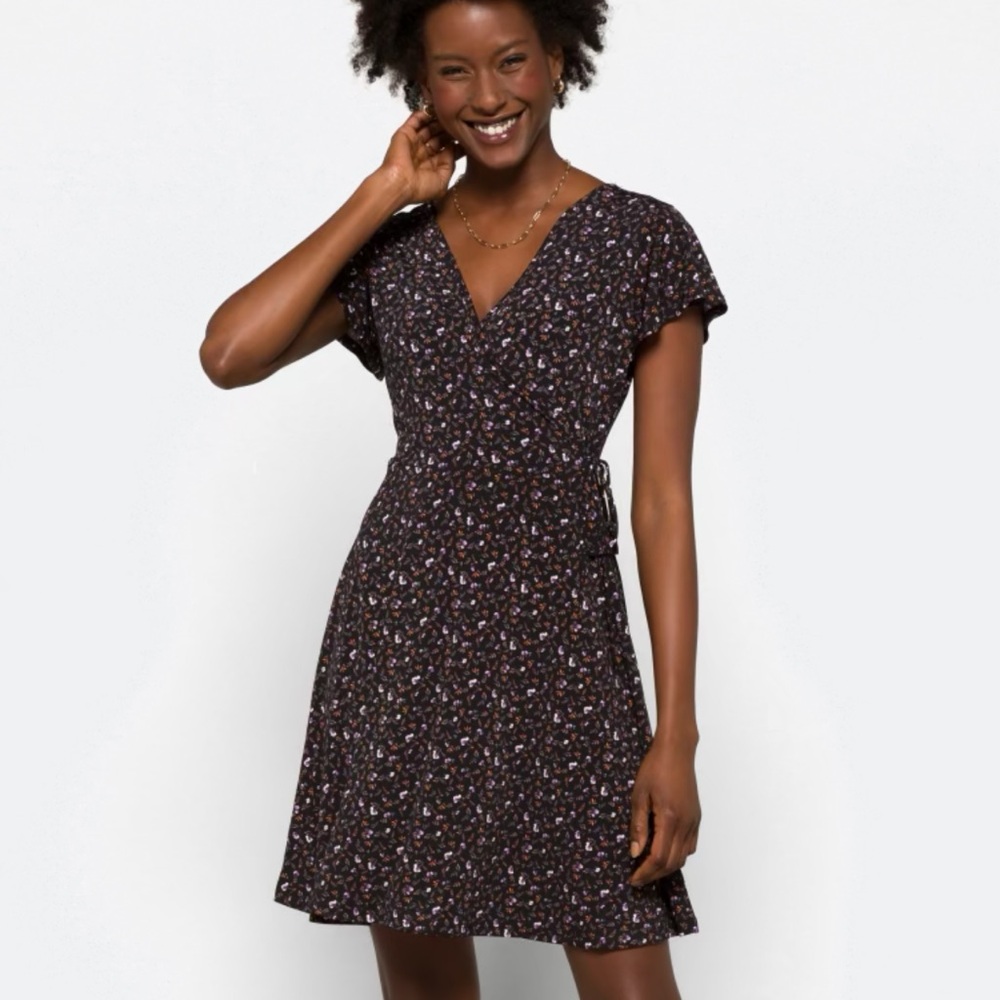 Floral Black Wrap Dress